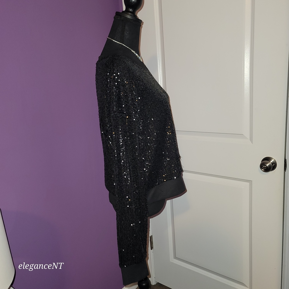 Calvin Klein Jeans Black Sequin Top Sz: L - Picture 5 of 9
